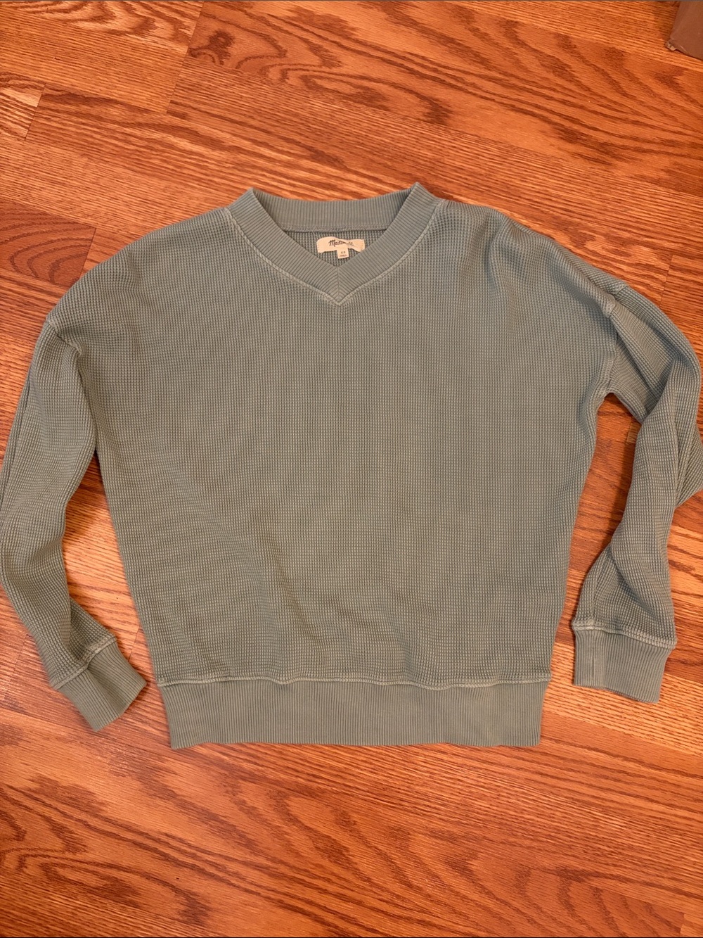 Madewell Light Sage Green Waffle-Knit V-Neck Shirt